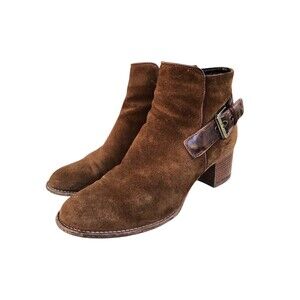 Aquatalia Boots Women 7.5 Buckle Straps Ankle Booties Brown Leather Zipper Italy